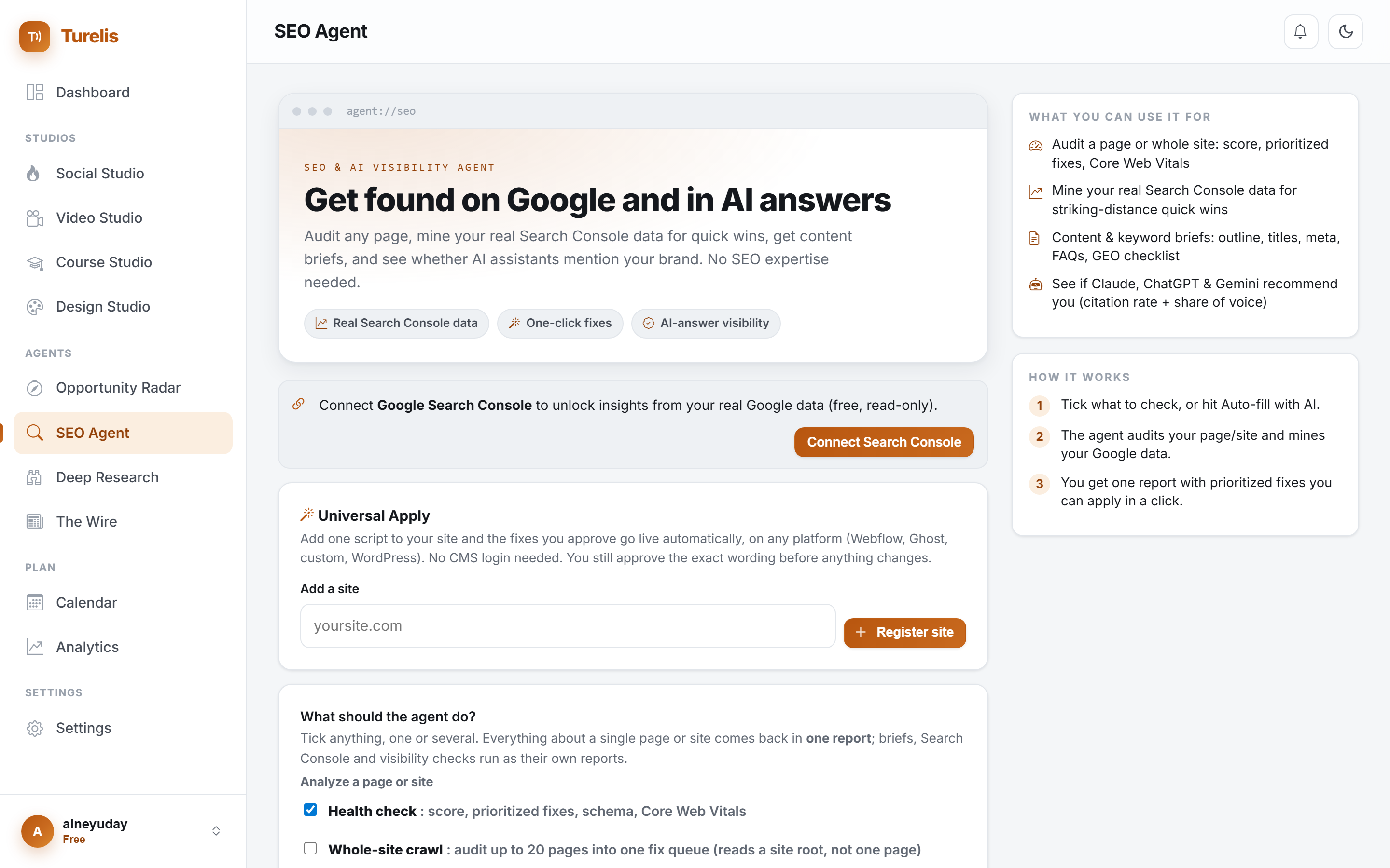 The Turelis SEO Agent: audit, fixes and AI-search visibility